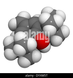 Butylated hydroxytoluene (BHT) food antioxidant molecule. Stock Photo