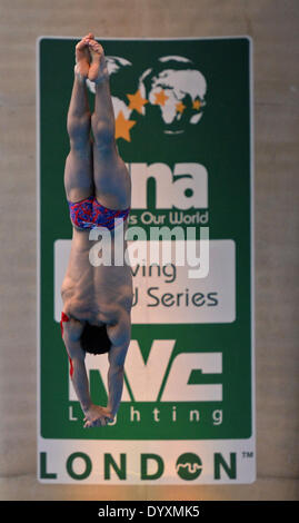 London, UK. 27th Apr, 2014. Daniel Goodfellow of UK competing in the men's 10m platform during day three of the FINA/NVC Diving World Series 2014 at the London Aquatics Centre on April 27, 2014 in London, UK. Credit:  Mitchell Gunn/ESPA/Alamy Live News Stock Photo