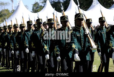 Pretoria, South Africa. 27th Apr, 2014. Guards of honor attend a celebration to commemorate the Freedom Day in Pretoria, South Africa, on April 27, 2014. The Freedom Day is celebrated in South Africa annually on April 27, which is the day in 1994 when the first democratic election was held in South Africa and ended the apartheid. Credit:  Li Qihua/Xinhua/Alamy Live News Stock Photo