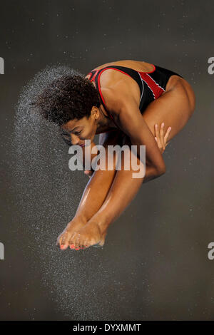 London, UK. 26th Apr, 2014. Jennifer Abel of Canada (CAN) dives in the Womens 3m Springboard Final during day two of the FINA/NVC Diving World Series 2014 at the London Aquatics Centre. Credit:  Action Plus Sports/Alamy Live News Stock Photo