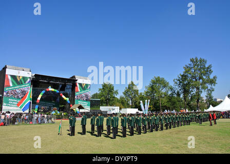 Pretoria, South Africa. 27th Apr, 2014. People attend a celebration to commemorate the Freedom Day in Pretoria, South Africa, on April 27, 2014. The Freedom Day is celebrated in South Africa annually on April 27, which is the day in 1994 when the first democratic election was held in South Africa and ended the apartheid. Credit:  Guo Xinghua/Xinhua/Alamy Live News Stock Photo