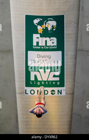 London, UK. 27th Apr, 2014. Oleksandr Bondar of Ukraine (UKR) dives in the Mens 10m Platform Semifinals during day three of the FINA/NVC Diving World Series 2014 at the London Aquatics Centre. Credit:  Action Plus Sports/Alamy Live News Stock Photo