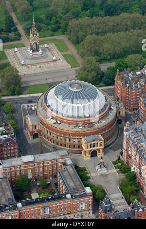 Royal Albert Hall, London, aerial view. Albert Memorial beyond. Looking north. Stock Photo