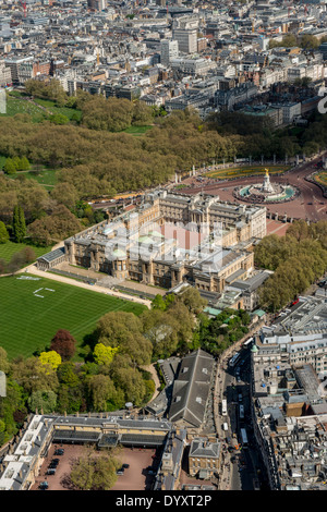 Buckingham Palace and gardens from the air, looking north east, London, UK Stock Photo