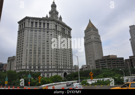 Rear of Manhattan Municipal Building, and the Thurgood Marshall United States Courthouse, New York City. Stock Photo