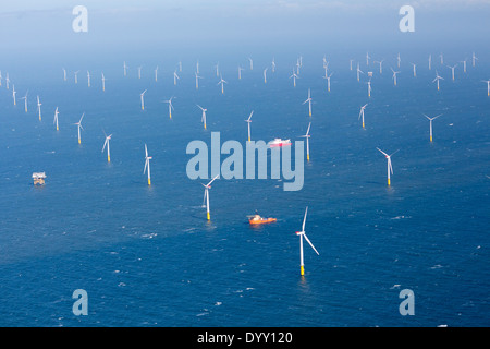 Gwynt y Mor offshore wind farm windfarm Near Llandudno Liverpool Bay Irish Sea North Wales UK Stock Photo