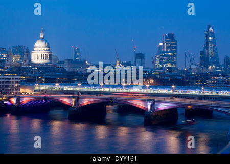 City of London skyline, Blackfriars Bridge and River Thames at night from Oxo Tower London England UK Stock Photo