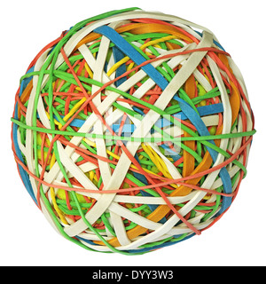Colorful rubber band ball isolated with clipping path on white background Stock Photo