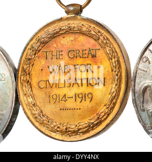British Empire WW1 Victory Medal 'The Great War for Civilisation 1914-1919' (Reverse side). Stock Photo