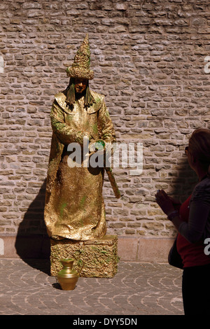 Golden man, human statue, street entertainer, busker, Bruges, Belgium Stock Photo