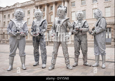 London, 27 April 2014 - people dressed as their favourite sci-fi characters take part in the Sci-Fi London 2014 costume parade starting at Somerset House and finishing at the BFI on the South Bank.  Cybermen at Somerset House.    Credit:  Stephen Chung/Alamy Live News Stock Photo