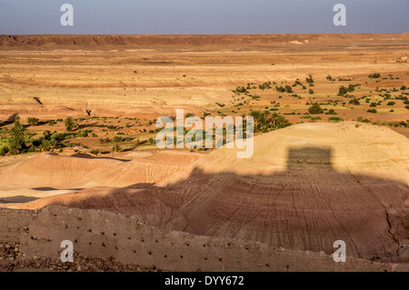 view from Ait Benhaddou Kasbah on desert, Morocco, High Atlas Mountains, ksar Ait Benhaddou, Ouarzazate Province Stock Photo