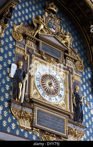 The splendid, historic, 14th century “L'Horloge” on the Ile de la Cité, was the first public clock in Paris. Newly restored in 2012. France. Stock Photo