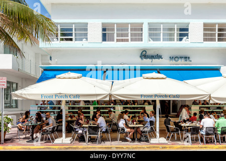 The Penguin Hotel & Front Porch Cafe, South Beach, Miami, Florida, USA Stock Photo