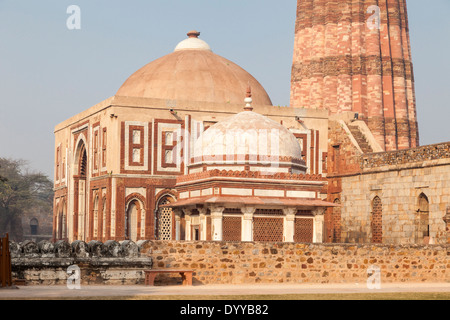 New Delhi, India. Qutb Minar Complex, a Victory Tower and minaret, 13th. Century. Stock Photo