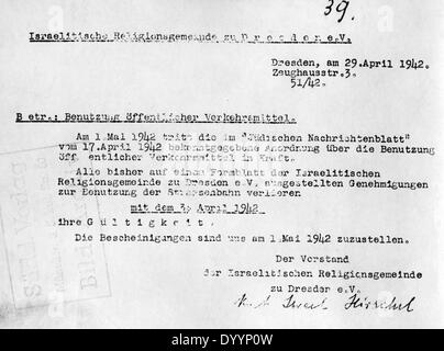 Circular letter of the Israeli religious community in Dresden, 1942 Stock Photo