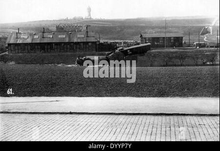 1923-1925: French occupy the Ruhr area: train and boat traffic, sabotage through derailing a train Stock Photo