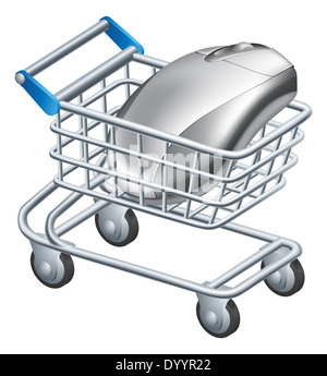 Online internet shopping concept of a computer mouse in a shopping cart or trolley Stock Photo