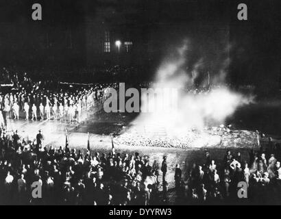 Public book burning in Berlin, 1933 Stock Photo