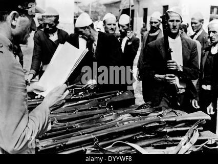 Arming Albanian fighters to combat partisans, 1944 Stock Photo