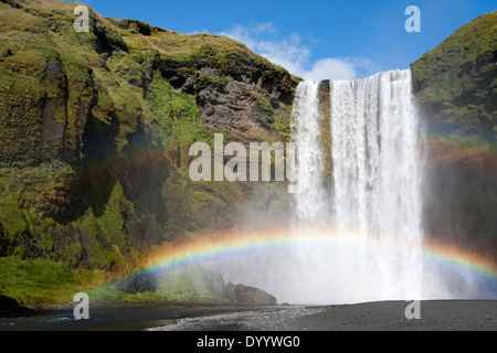 Double rainbow at the waterfall Skogafoss in Iceland Stock Photo