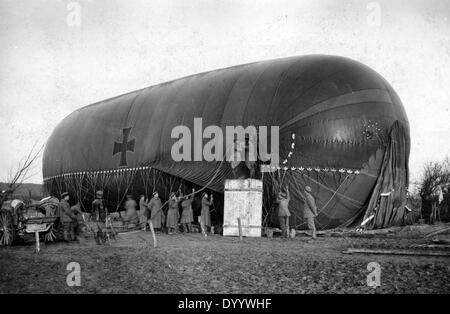 Inflating a German observation balloon Stock Photo
