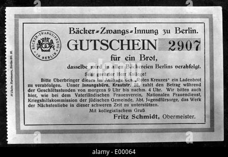 Bread voucher from Berlin, 1914 Stock Photo