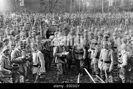 World War I, German soldiers at lunch in the Ardennes Forest, ca. 1914 ...