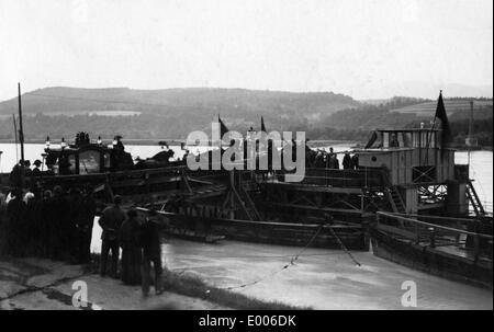 Hearse of the Archduke Franz Ferdinand and his wife on a ferry, 1914 Stock Photo