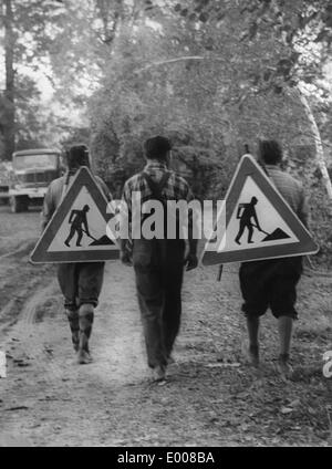 Moving roadworks Stock Photo