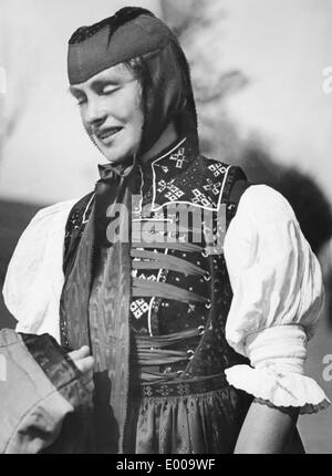 Woman in traditional costume from St. Georgen in Schwarzwald, 1934 Stock Photo