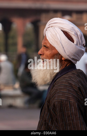 New Delhi, India. Muslim Indian in the Courtyard of the Jama Masjid (Friday Mosque). Stock Photo