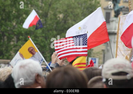 Rome, Italy. 27th Apr, 2014. Pilgrims from all the world gather in the Vatican to celebrate the canonisation of  Pope John Paul Stock Photo