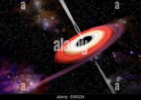 Artist's depiction of a black hole and it's accretion disk in interstellar space. Stock Photo