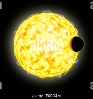 An artist's depiction of a massive planet in very close orbit around it's star. Stock Photo