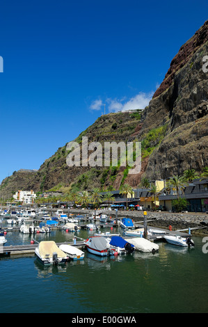 Madeira Portugal. The marina in the coastal resort of Calheta Stock Photo