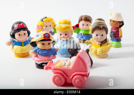 The Fisher Price Little People brand of toys featuring the Disney princess Snow White, Cinderella and Belle Beauty and the Beast Stock Photo