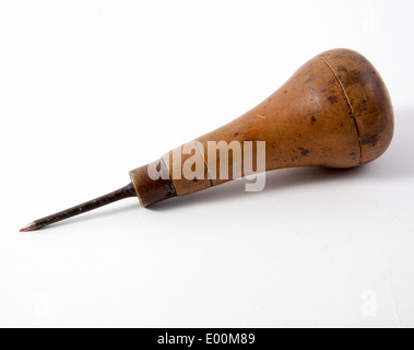 A wooden handled bradawl on a white background Stock Photo