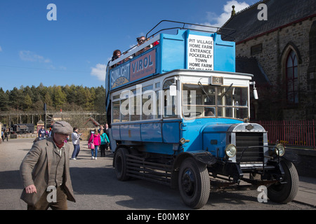 Vintage open top bus at the Beamish Museum, County Durham, England Stock Photo