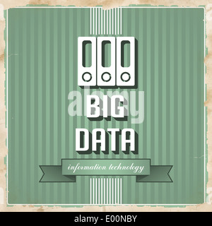 Big Data with Icon of Folders and Slogan on Green Striped Background. Vintage Concept in Flat Design. Stock Photo