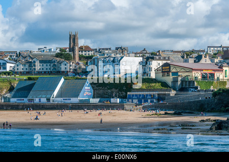 Newquay seaside town on a sunny day viewed from Newquay harbour Stock Photo