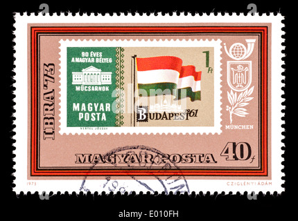 Postage stamp from Hungary depicting a Hungarian postage stamp, issued for IBRA '73 (international stamp exhibition in Munich) Stock Photo
