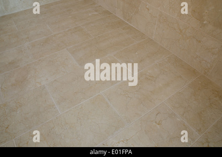 A newly tiled bathroom floor with marble tiles Stock Photo