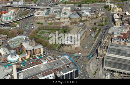 aerial view of Liverpool city centre - St George's Hall, Radio City Tower, Lime Street station, Royal Court, St John's Gardens Stock Photo
