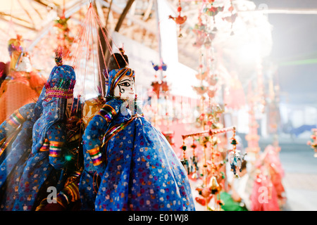 Handmade puppets for sale at Dilli Haat hand craft market in New Delhi, India. Stock Photo