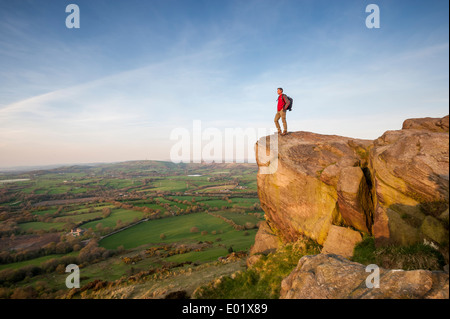 Rambler looking across the Cheshire Plains from Bosley Cloud Congleton Cheshire Stock Photo