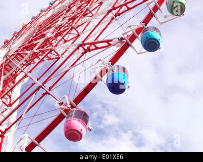 Closeup of Giant Sky Wheel observation wheel with colorful gondolas in Palette town, Odaiba, Tokyo, Japan. Stock Photo