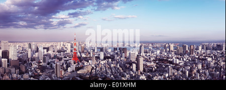 License available at MaximImages.com - Tokyo Tower in city landscape aerial panoramic view. Tokyo, Japan. Stock Photo