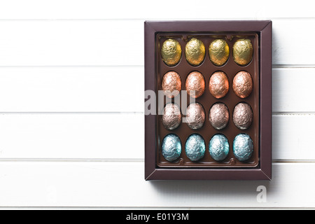 the chocolate eggs in box Stock Photo