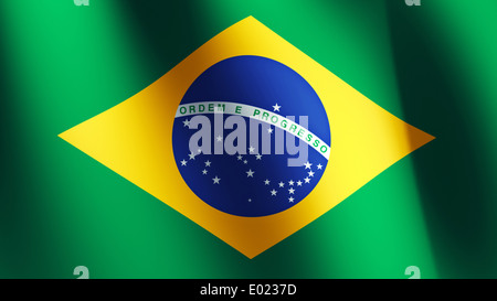 Brazilian Flag flowing close up Stock Photo